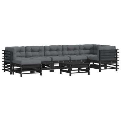 vidaXL 8 pcs conjunto lounge jardim c/ almofadões madeira maciça preto