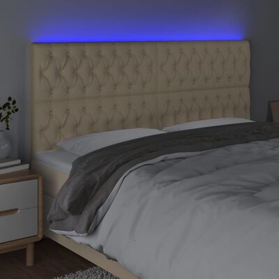 vidaXL Cabeceira cama c/ luzes LED tecido 180x7x118/128 cm cor creme