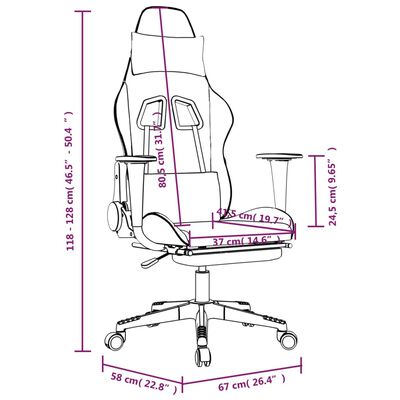 vidaXL Cadeira gaming com apoio p/ pés couro artificial branco e rosa