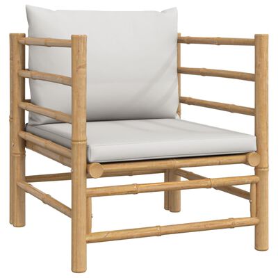 vidaXL 5 pcs conj. lounge de jardim bambu c/ almofadões cinzento-claro