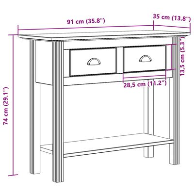 vidaXL Mesa consola BODO 91x35x74cm madeira de pinho maciça castanho