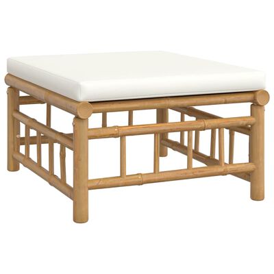 vidaXL 5 pcs conjunto lounge de jardim bambu c/ almofadões branco nata