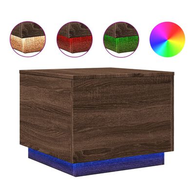 vidaXL Mesa de centro com luzes LED 50x50x40 cm carvalho castanho