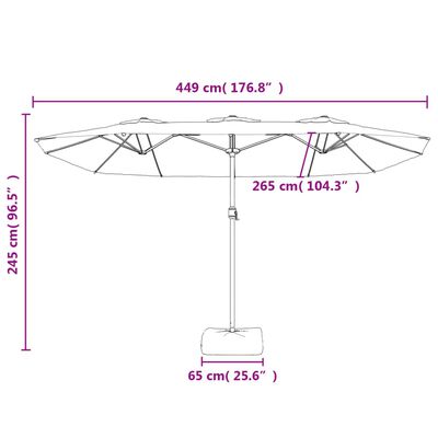 vidaXL Guarda-sol de jardim cabeça dupla/LED 449x245cm cinza-acastanho