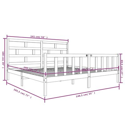 vidaXL Estrutura de cama casal 135x190 cm pinho maciço