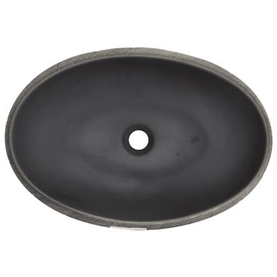 vidaXL Lavatório de bancada oval 59x40x15 cm cerâmica preto e cinza