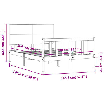 vidaXL Estrutura de cama com cabeceira 140x200 cm madeira maciça preto