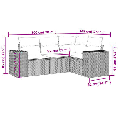 vidaXL 4 pcs conjunto de sofás para jardim c/ almofadões vime PE bege