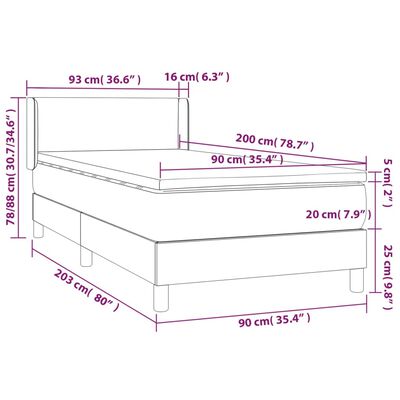 vidaXL Cama com molas/colchão 90x200 cm couro artificial preto