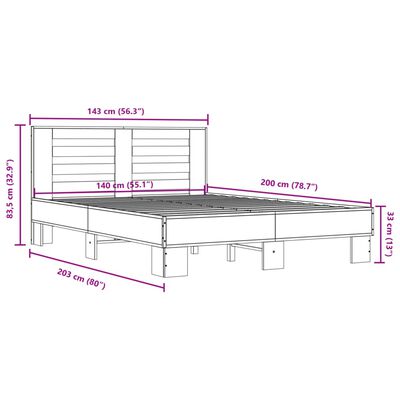 vidaXL Estrutura de cama 140x200cm derivados madeira/metal