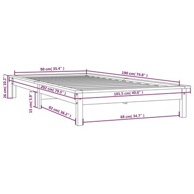 vidaXL Estrutura de cama de solteiro 90x190 cm pinho maciço cinzento