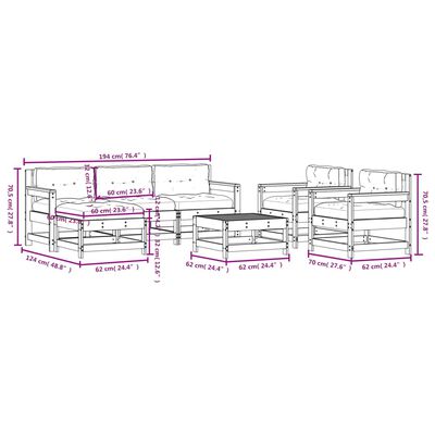 vidaXL 7 pcs conjunto lounge de jardim com almofadões madeira maciça