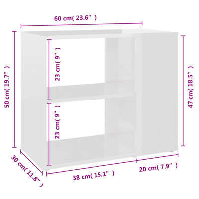 vidaXL Móvel de apoio 60x30x50cm derivados de madeira branco brilhante