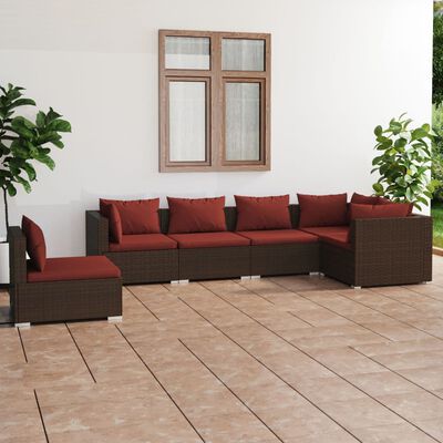 vidaXL 6 pcs conjunto lounge jardim c/ almofadões vime PE castanho