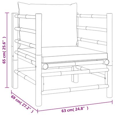 vidaXL 5 pcs conj. lounge de jardim bambu c/ almofadões cinzento-claro