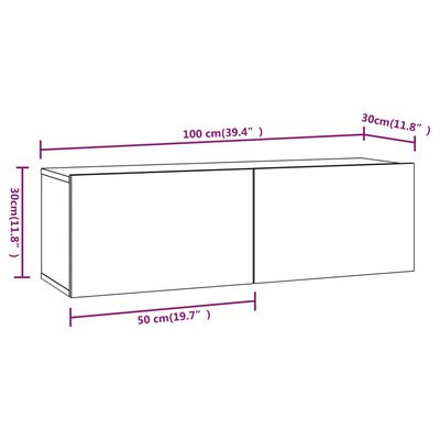 vidaXL Armários parede 2pcs 100x30x30 cm derivados cinza sonoma