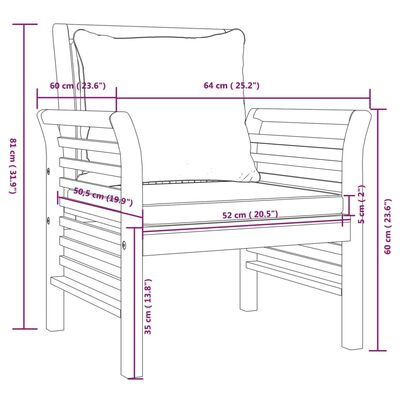 vidaXL Cadeirões com almofadões cinzento-escuros 2 pcs acácia maciça