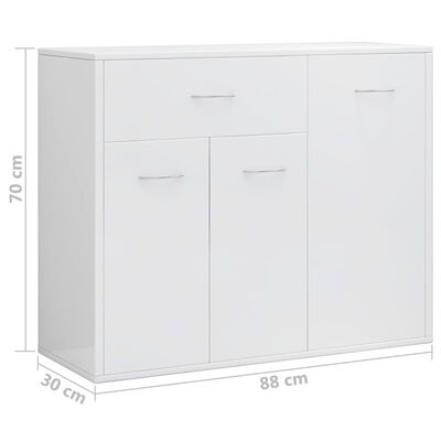 vidaXL Aparador 88x30x70 cm contraplacado branco brilhante