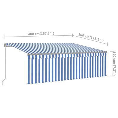 vidaXL Toldo retrátil manual com estore/LED 4x3 m azul e branco