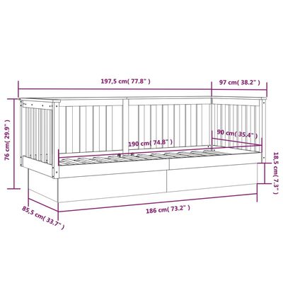 vidaXL Sofá-cama sem colchão 90x190 cm madeira de pinho maciça branco