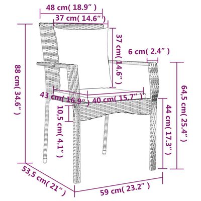 vidaXL 9 pcs conjunto de jantar p/ jardim c/ almofadões vime PE cinza