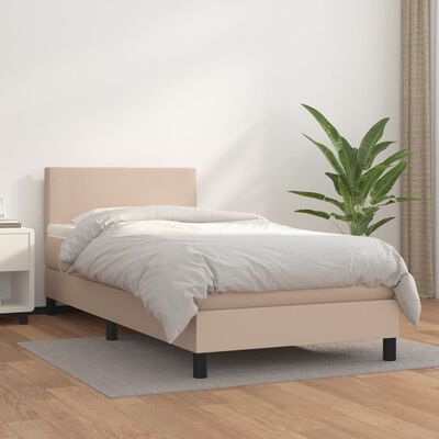 vidaXL Cama com molas/colchão 100x200 cm couro artificial cappuccino