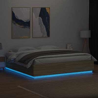 vidaXL Estrutura cama c/ luzes LED derivados madeira carvalho sonoma