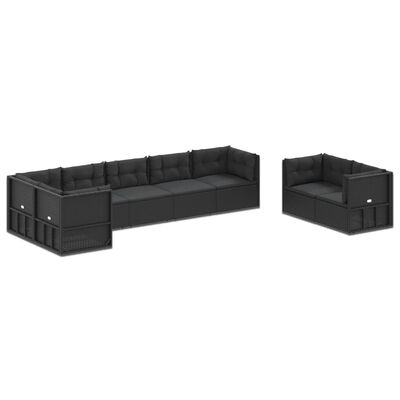 vidaXL 8 pcs conjunto lounge de jardim c/ almofadões vime PE preto