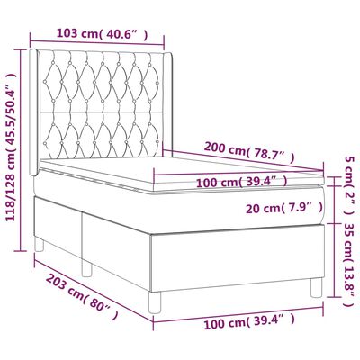 vidaXL Cama box spring c/ colchão/LED 100x200 cm veludo azul-escuro