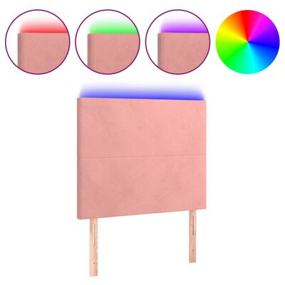 vidaXL Cabeceira de cama c/ luzes LED veludo 90x5x118/128 cm rosa