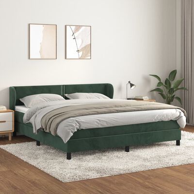 vidaXL Cama com molas/colchão 180x200 cm veludo verde-escuro