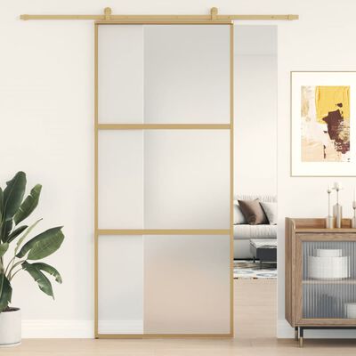 vidaXL Porta deslizante 90x205 cm vidro ESG fosco/alumínio dourado