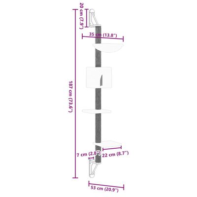 vidaXL Árvore parede p/ gatos c/ poste arranhador 187 cm cinza-claro