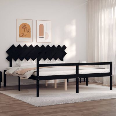 vidaXL Cama para idosos com cabeceira 200x200 cm madeira maciça preto