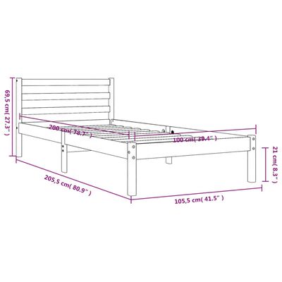 vidaXL Estrutura de cama 100x200 cm madeira pinho maciça castanho cera