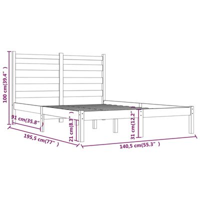 vidaXL Estrutura de cama casal 135x190 cm pinho maciço preto