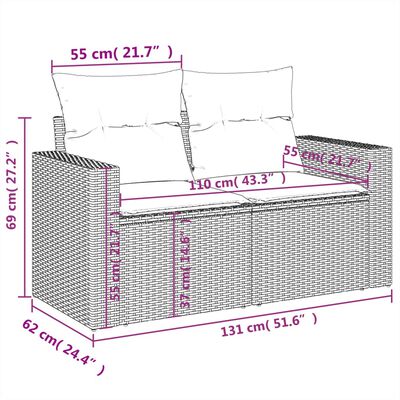 vidaXL 5 pcs conjunto de sofás p/ jardim com almofadões vime PE bege