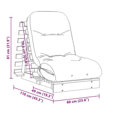 vidaXL Sofá-cama futon c/ colchão 60x206x11cm madeira pinho impregnada