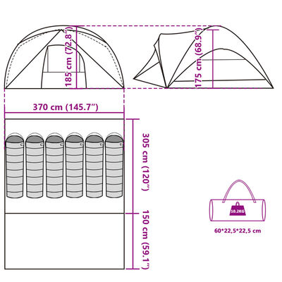 vidaXL Tenda familiar estilo cabana 6 pessoas imperm. cinza/laranja