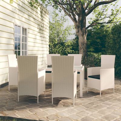 vidaXL 7 pcs conjunto de jantar exterior c/ almofadões vime PE branco