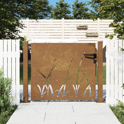 vidaXL Portão de jardim 105x105 cm aço corten design erva