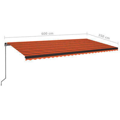 vidaXL Toldo retrátil manual com LED 600x350 cm laranja e castanho