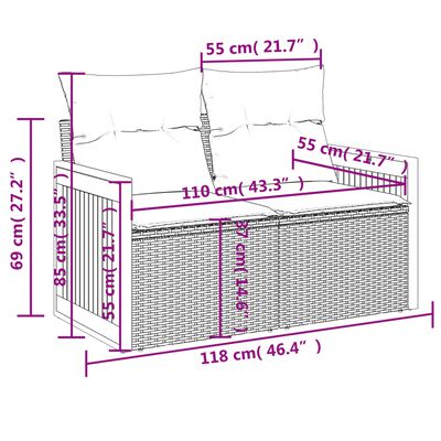 vidaXL 5 pcs conjunto sofás de jardim com almofadões vime PE preto