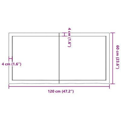 vidaXL Tampo de mesa 120x60x(2-4) cm carvalho tratado castanho-claro