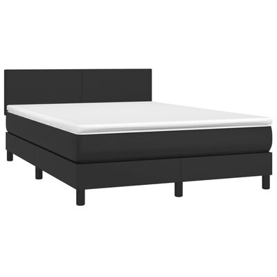 vidaXL Cama box spring c/ colchão/LED 140x200cm couro artificial preto