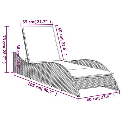 vidaXL Espreguiçadeira com almofadão 60x205x73 cm vime PE bege