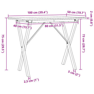 vidaXL Mesa de jantar estrutura em X 100x50x75cm pinho e ferro fundido