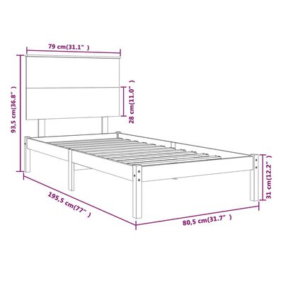 vidaXL Estrutura cama pequena solteiro 75x190 cm madeira castanho mel