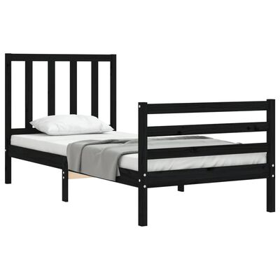 vidaXL Estrutura de cama com cabeceira 100x200 cm madeira maciça preto