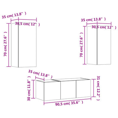 vidaXL 4 pcs móveis parede p/ TV c/ LEDs deriv. madeira cinza sonoma